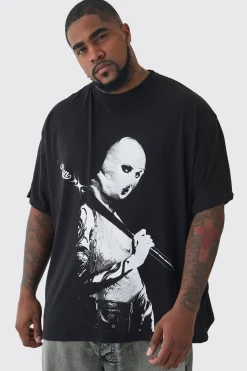Plus Mono Man Balaclava T-shirt In Black | BoohooMAN UK
