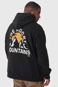 Plus Mountains Graphic Oversized Hoodie | BoohooMAN UK