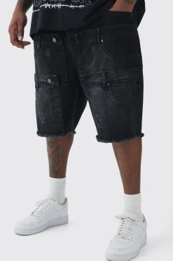 Plus Multi Waistband Relaxed Fit Denim Shorts | BoohooMAN UK