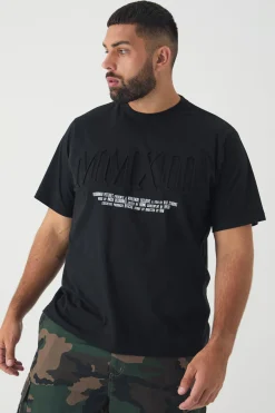 Plus MXVIII Debossed T-shirt In Black | BoohooMAN UK