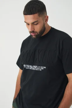 Plus MXVIII Debossed T-shirt In Black | BoohooMAN UK