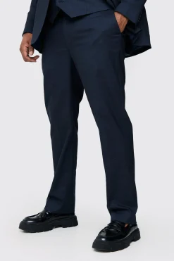 Plus Navy Pinstripe Regular Fit Suit Trouser | BoohooMAN UK