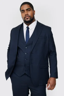 Plus Navy Pinstripe Single Breasted Regular Fit Suit Jacket | BoohooMAN UK