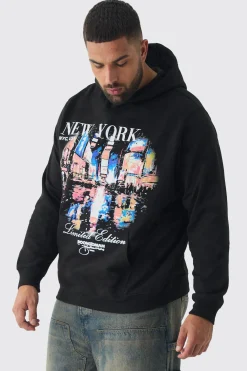 Plus New York Graphic Hoodie | BoohooMAN UK