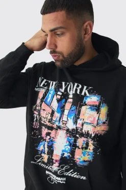 Plus New York Graphic Hoodie | BoohooMAN UK