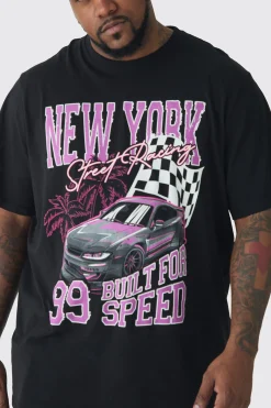 Plus New York Moto Print T-shirt | BoohooMAN UK