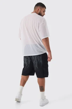 Plus New York Printed Varsity Mesh Basketball T-shirt In White | BoohooMAN UK