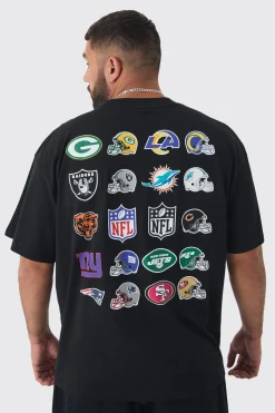 Plus NFL Licence Badge T-shirt In Black | BoohooMAN UK