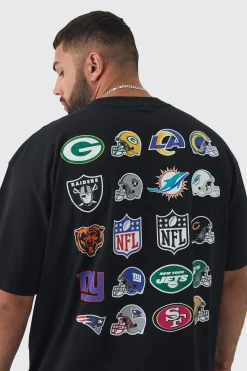 Plus NFL Licence Badge T-shirt In Black | BoohooMAN UK