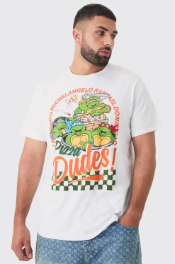 Plus Ninja Turtle Printed License T-shirt In White | BoohooMAN UK