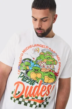 Plus Ninja Turtle Printed License T-shirt In White | BoohooMAN UK