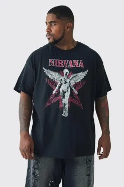 Plus Nirvana Angel License Print T-shirt | BoohooMAN UK