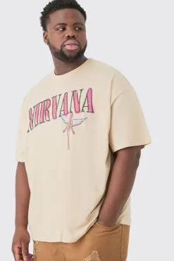 Plus Nirvana Oversized License T-shirt Sand | BoohooMAN UK