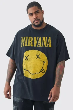 Plus Nirvana Smiley License Print T-shirt | BoohooMAN UK