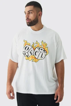 Plus OFCL Flame Dice Printed Extended Neck T-Shirt | BoohooMAN UK