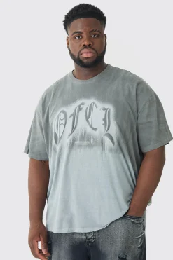 Plus OFCL Ombre Washed T-shirt In Black | BoohooMAN UK