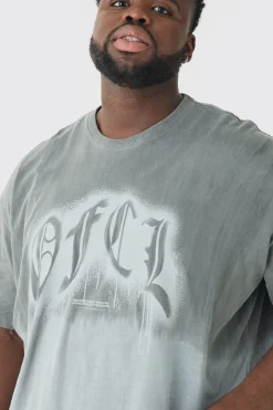 Plus OFCL Ombre Washed T-shirt In Black | BoohooMAN UK
