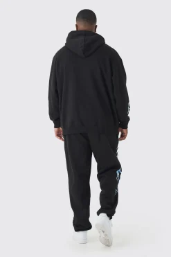 Plus OFCL Print Tracksuit In Black | BoohooMAN UK