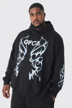 Plus OFCL Print Tracksuit In Black | BoohooMAN UK