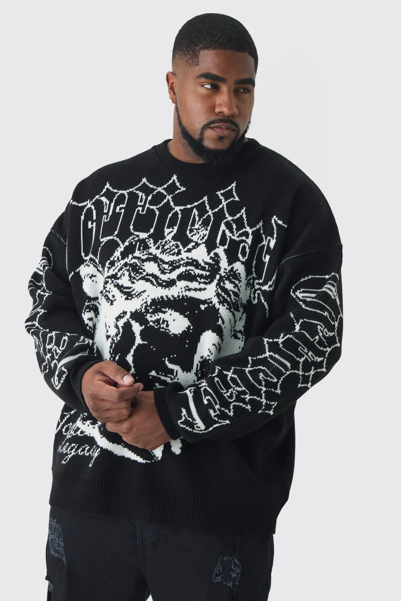 Plus OFCL Renaissance Crew Neck Jumper | BoohooMAN UK