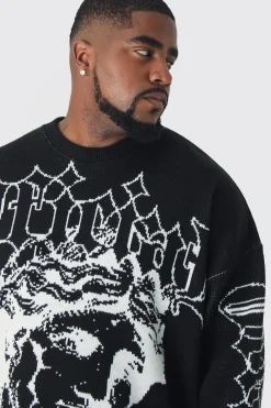 Plus OFCL Renaissance Crew Neck Jumper | BoohooMAN UK
