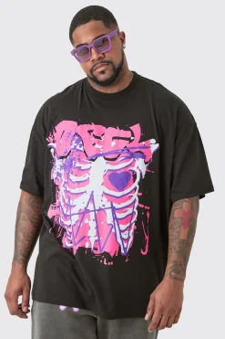 Plus OFCL Skeleton Graphic T-shirt In Black | BoohooMAN UK