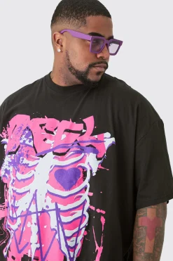 Plus OFCL Skeleton Graphic T-shirt In Black | BoohooMAN UK