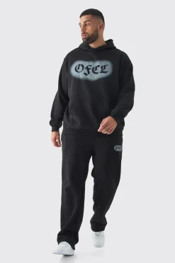 Plus OFCL Spray Hoodie & Relaxed Fit Jogger Tracksuit | BoohooMAN UK