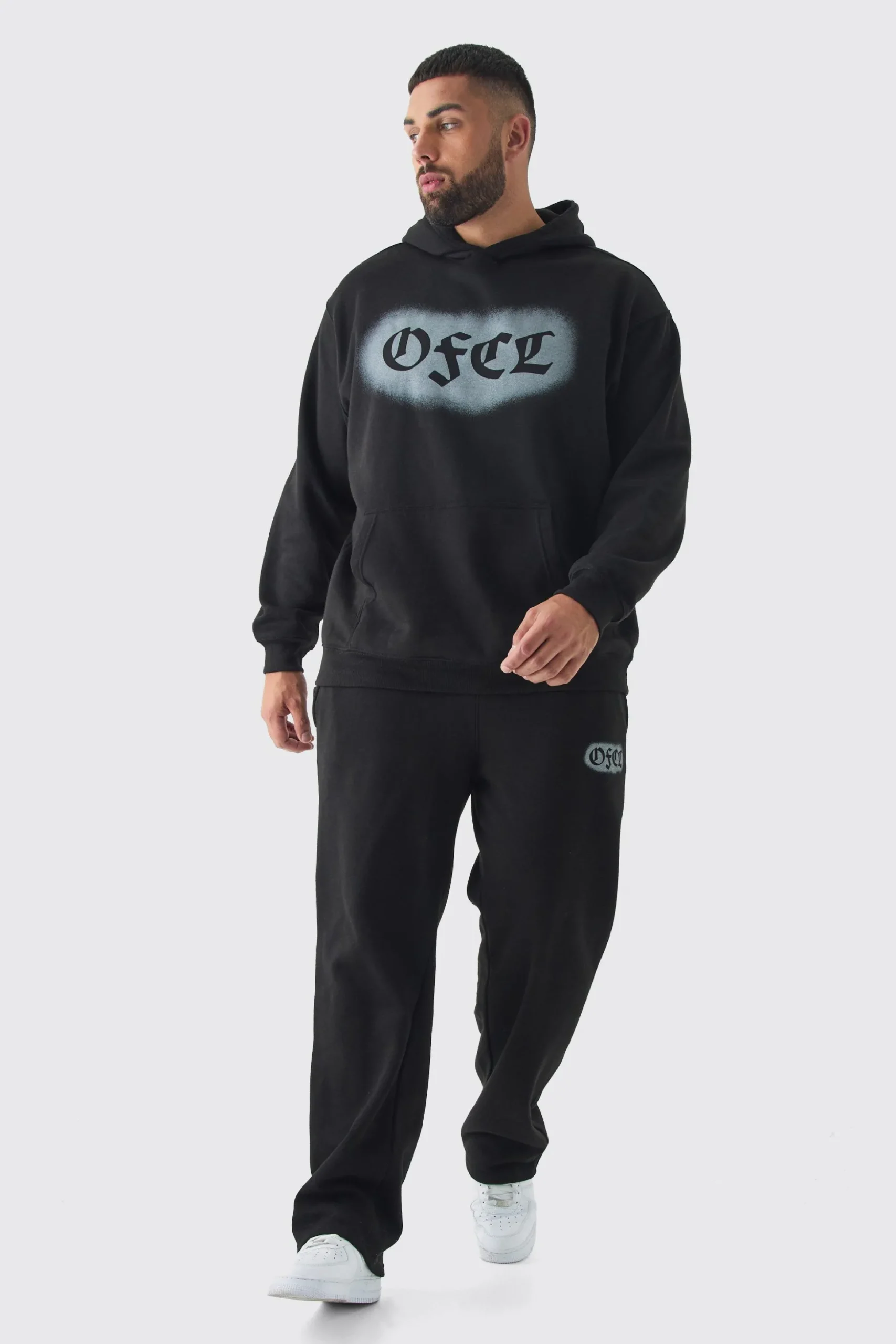 Plus OFCL Spray Hoodie & Relaxed Fit Jogger Tracksuit | BoohooMAN UK