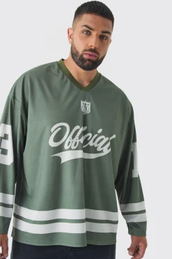 Plus Official 13 Oversized Hockey T-Shirt In Black | BoohooMAN UK