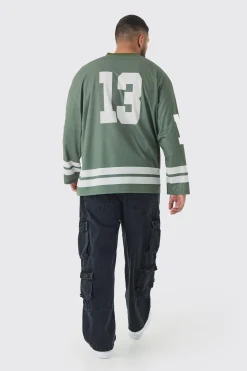 Plus Official 13 Oversized Hockey T-Shirt In Black | BoohooMAN UK