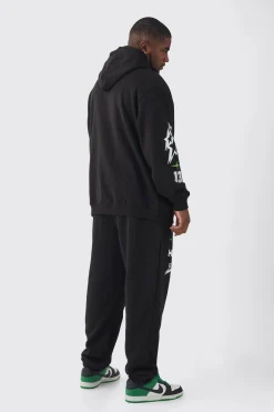 Plus Official 13 Print Oversized Tracksuit In Black | BoohooMAN UK