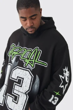 Plus Official 13 Print Oversized Tracksuit In Black | BoohooMAN UK