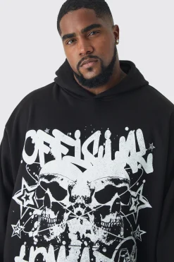 Plus Official Homme Skull Print Oversized Tracksuit In Black | BoohooMAN UK
