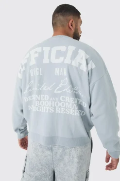 Plus Official Varsity Knitted Sweatshirt | BoohooMAN UK