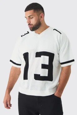 Plus Open Stitch Varsity Short Sleeve Jumper | BoohooMAN UK