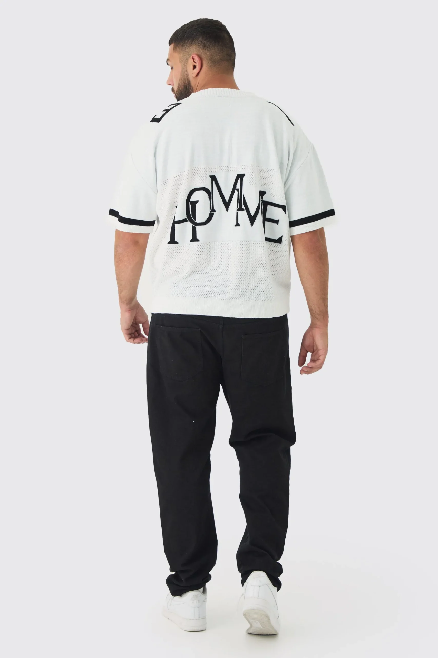 Plus Open Stitch Varsity Short Sleeve Jumper | BoohooMAN UK