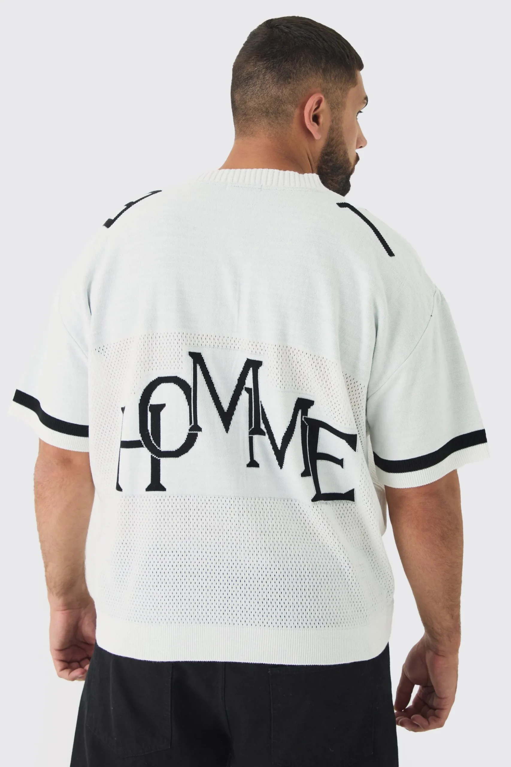 Plus Open Stitch Varsity Short Sleeve Jumper | BoohooMAN UK