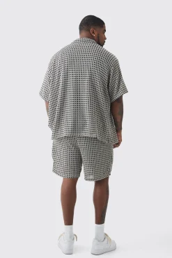 Plus Open Weave Oversized Shirt & Short Set | BoohooMAN UK