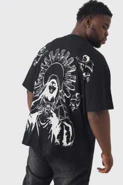 Plus Over The Seam Renaissance Back Print T-shirt In Black | BoohooMAN UK