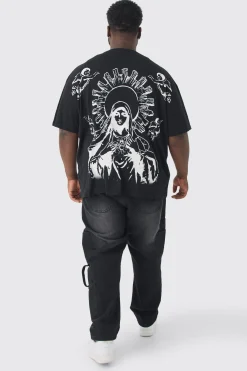 Plus Over The Seam Renaissance Back Print T-shirt In Black | BoohooMAN UK