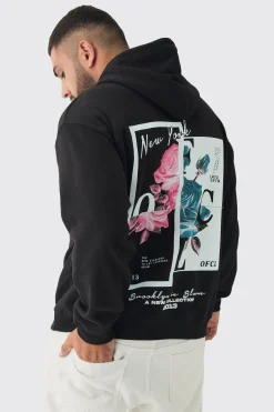 Plus Overdyed Spliced Floral Graphic Oversized Hoodie | BoohooMAN UK