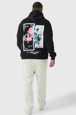 Plus Overdyed Spliced Floral Graphic Oversized Hoodie | BoohooMAN UK