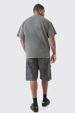 Plus Oversize Acdc Acid Wash License T-shirt Grey | BoohooMAN UK