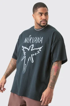 Plus Oversize Nirvana License T-shirt Black | BoohooMAN UK