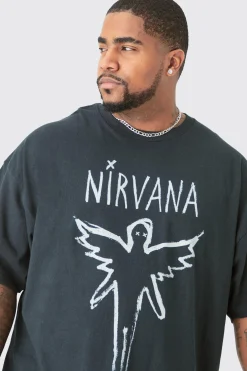 Plus Oversize Nirvana License T-shirt Black | BoohooMAN UK