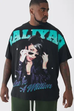 Plus Oversized Aaliyah Large Scale License Print T-Shirt | BoohooMAN UK