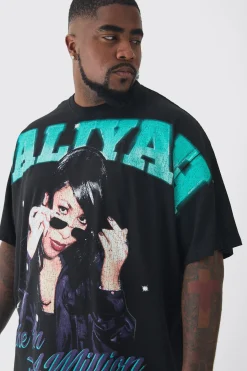 Plus Oversized Aaliyah Large Scale License Print T-Shirt | BoohooMAN UK