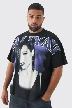 Plus Oversized Aaliyah Over Seams License Print T-Shirt | BoohooMAN UK