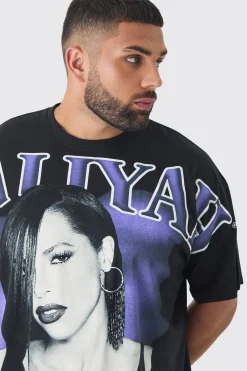 Plus Oversized Aaliyah Over Seams License Print T-Shirt | BoohooMAN UK